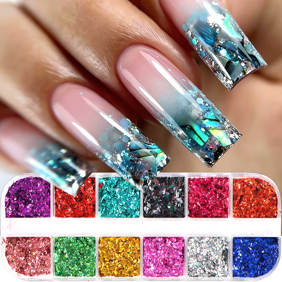 12 Grids Irregular Flakes Nail - Gold Foil Flakes review and price