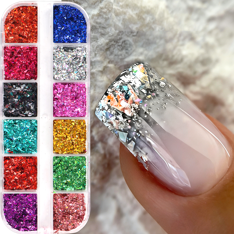 12 Grids Irregular Flakes Nail - Gold Foil Flakes review and price