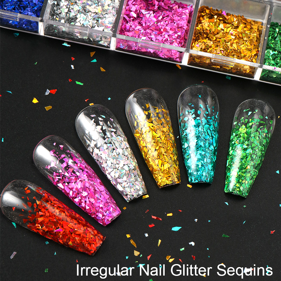12 Grids Irregular Flakes Nail - Gold Foil Flakes review and price