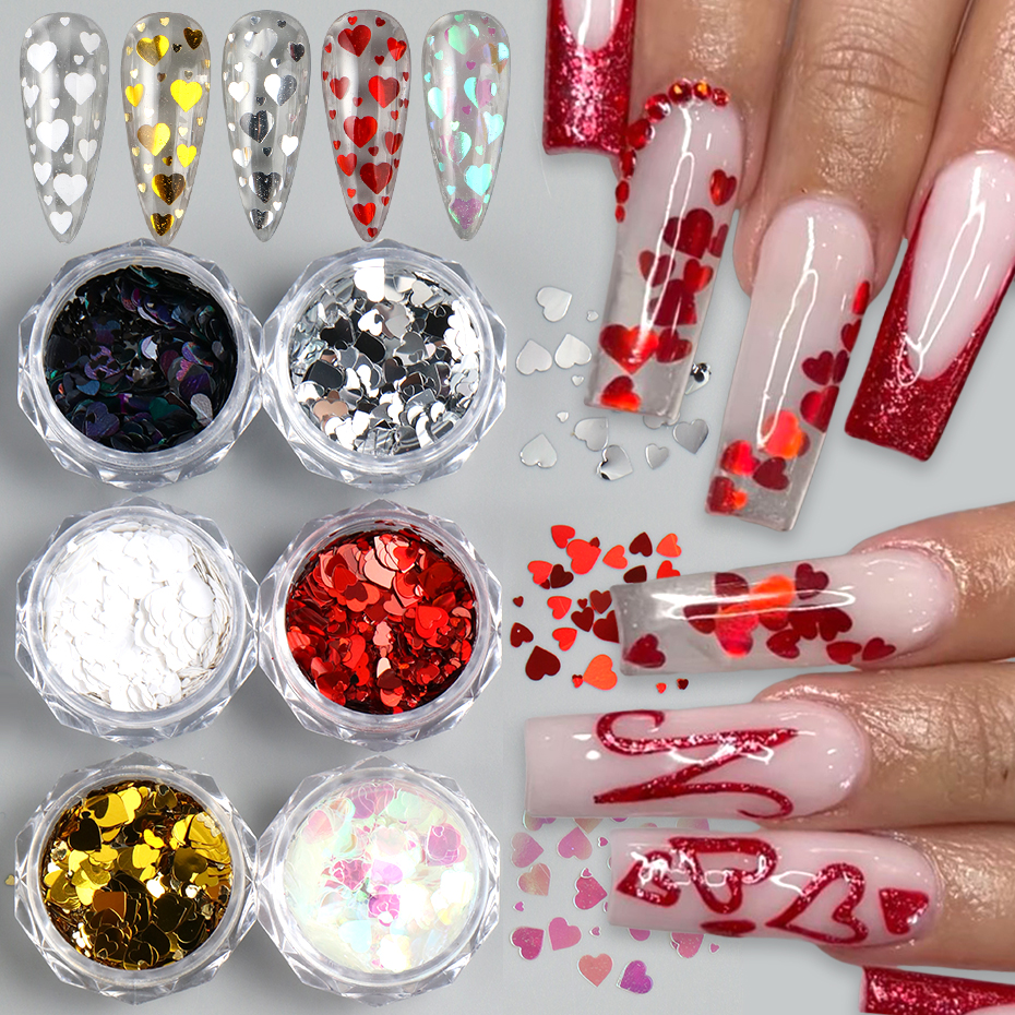6pcs Love Heart Nail Sequins F - Gold Foil Flakes review and price