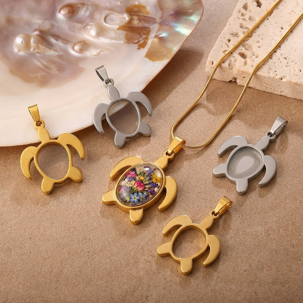 5pcs/Lot Stainless Steel Turtl - Bezels Set Pendant review and price
